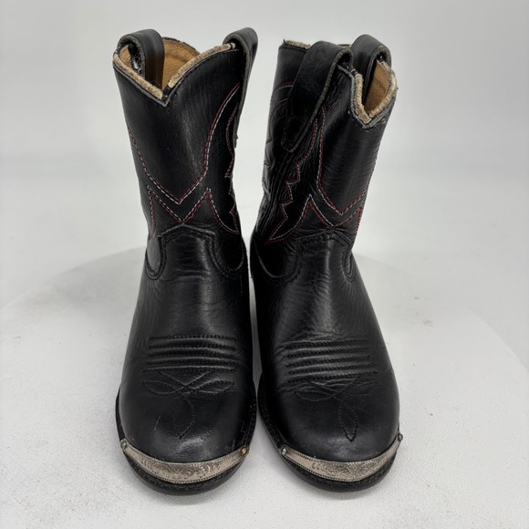 Old West Other - VTG Old West Cowboy Boots Kids Sz 5 Black Leather Metal Toe Cap Equestrian Rodeo